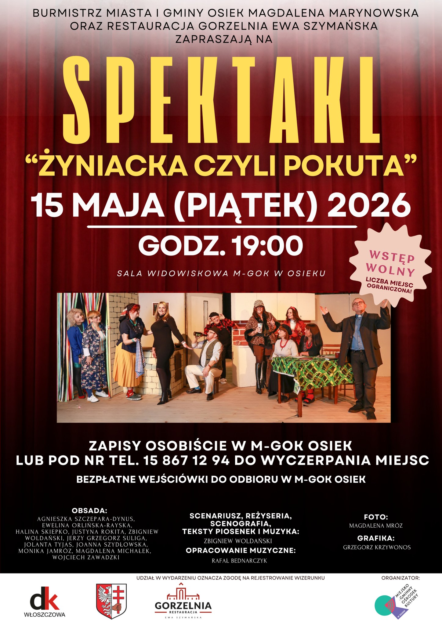Plakat informujący o&nbsp;spektaklu kt&oacute;ry odbędzie się 15 maja