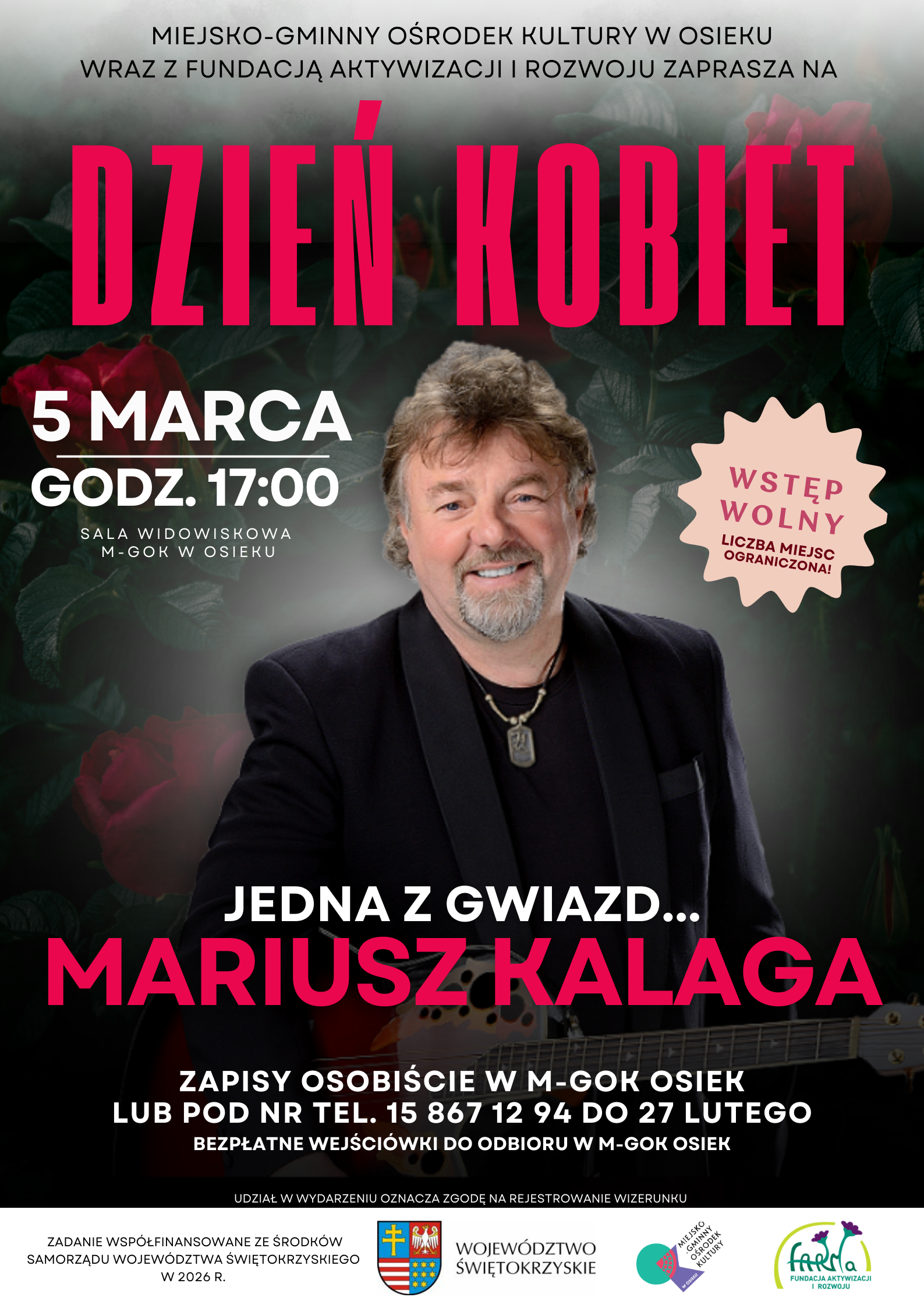 Plakat zapraszający na&nbsp;koncert Mariusz Kalagi z&nbsp;okazji dnia Kobiet 