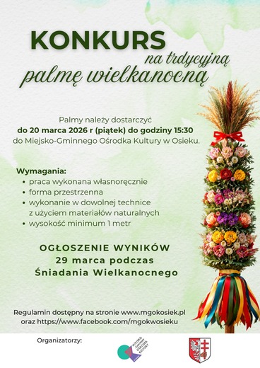 Plakat informujący o kunkursie na tradycyjną palmę wielkanocną 